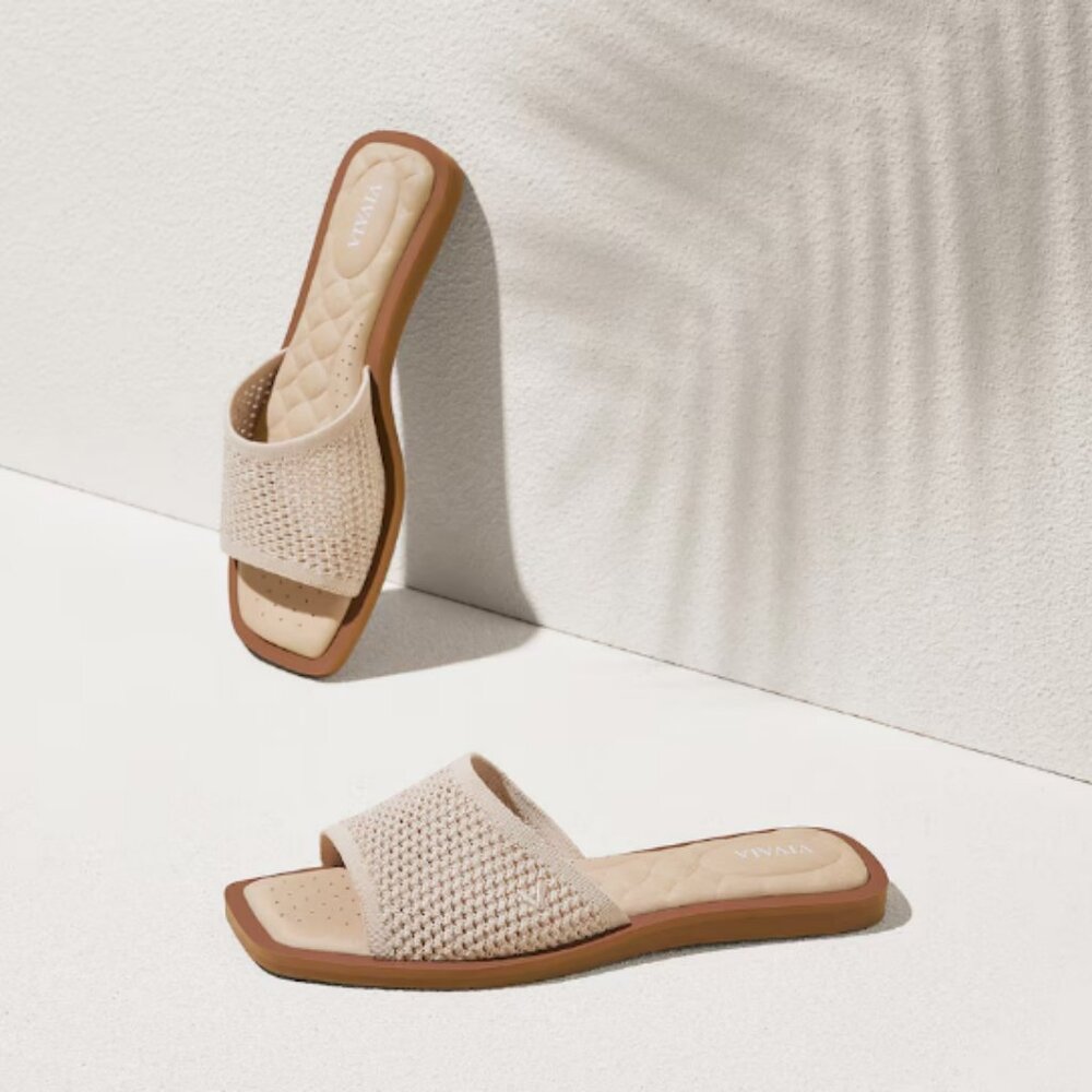 Women's Cream Slide Sandals
